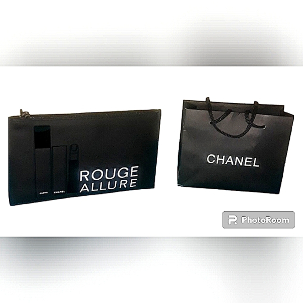 CHANEL AUTHENTIC ROUGE ALLURE COSMETIC POUCH BUNDLE W SHOPPING BAG NWOT